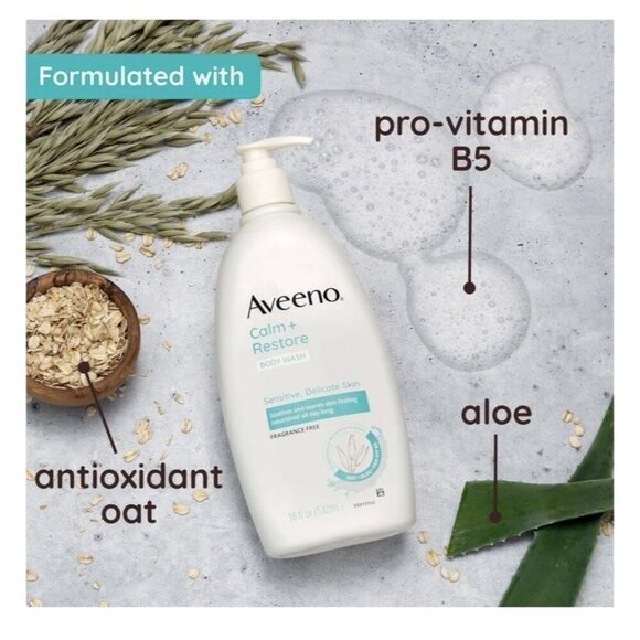 Aveeno Calm + Restore Daily Body Wash for Sensitive, Delicate Skin, 18OZ X 3pcs - Picture 4 of 7